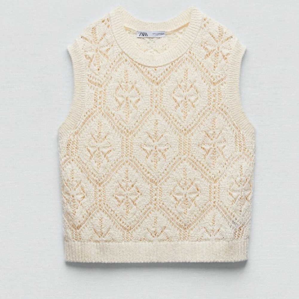 ZARA NWT Cotton Pointelle Knit Vest